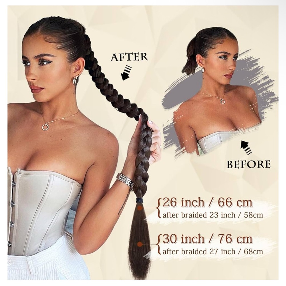 Long Braid Ponytail Extension Straight Synthetic Hairpieces, 26 inch | SOFEIYAN